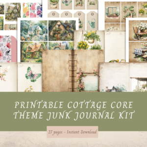 Printable Cottage Core Theme Junk Journal Kit, 27 Pages, Book Cover, Papers, Ephemera, Instant Download JPG