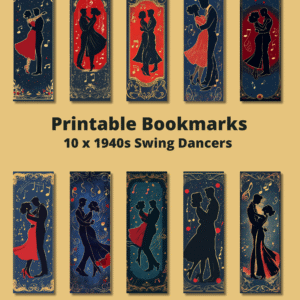 Printable 10 x 1940s Swing Dancers Bookmarks, Instant Download PDF/PNG