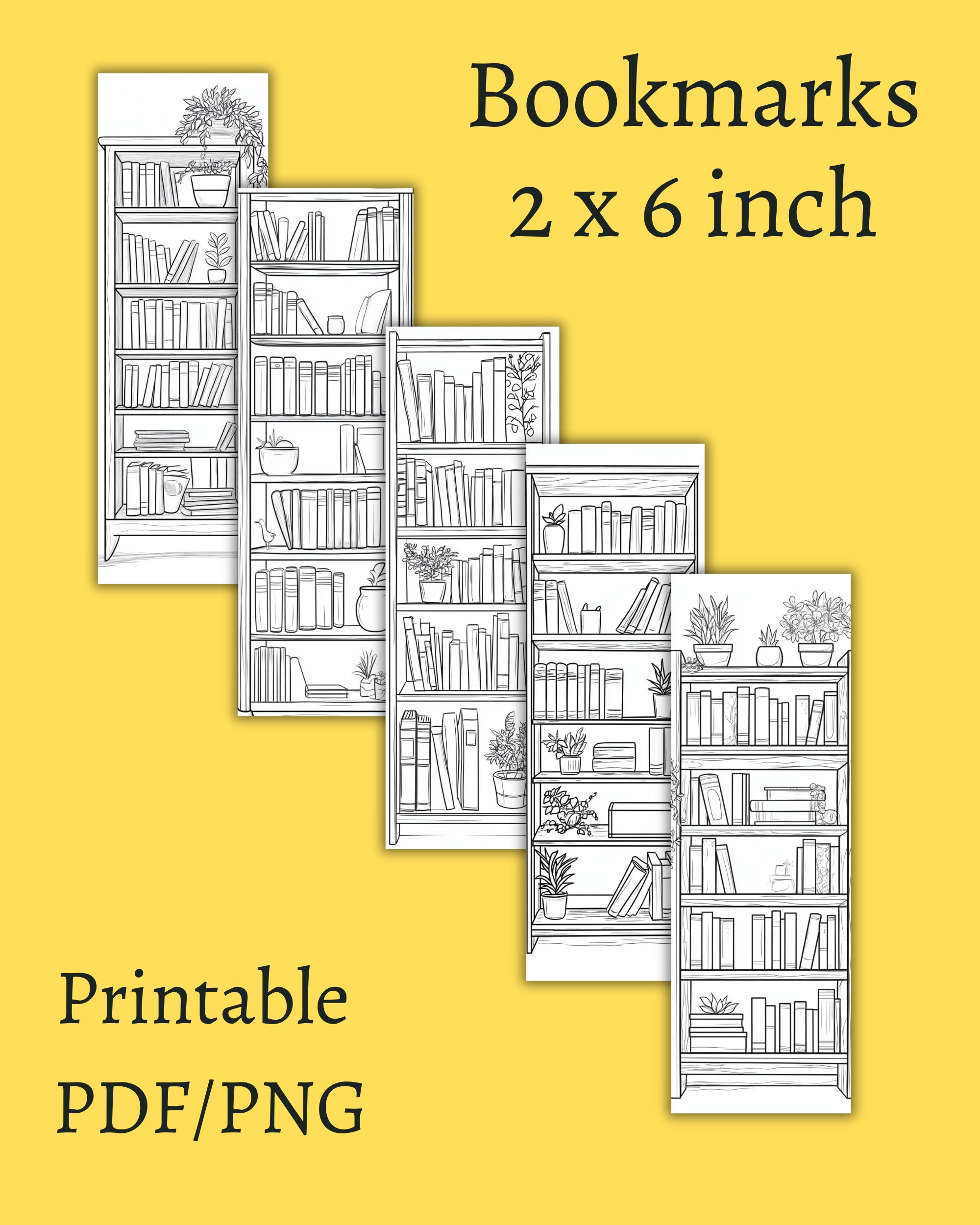 Printable 10 x Bookcase Coloring Bookmarks, Instant Download PDF/JPG - Image 3