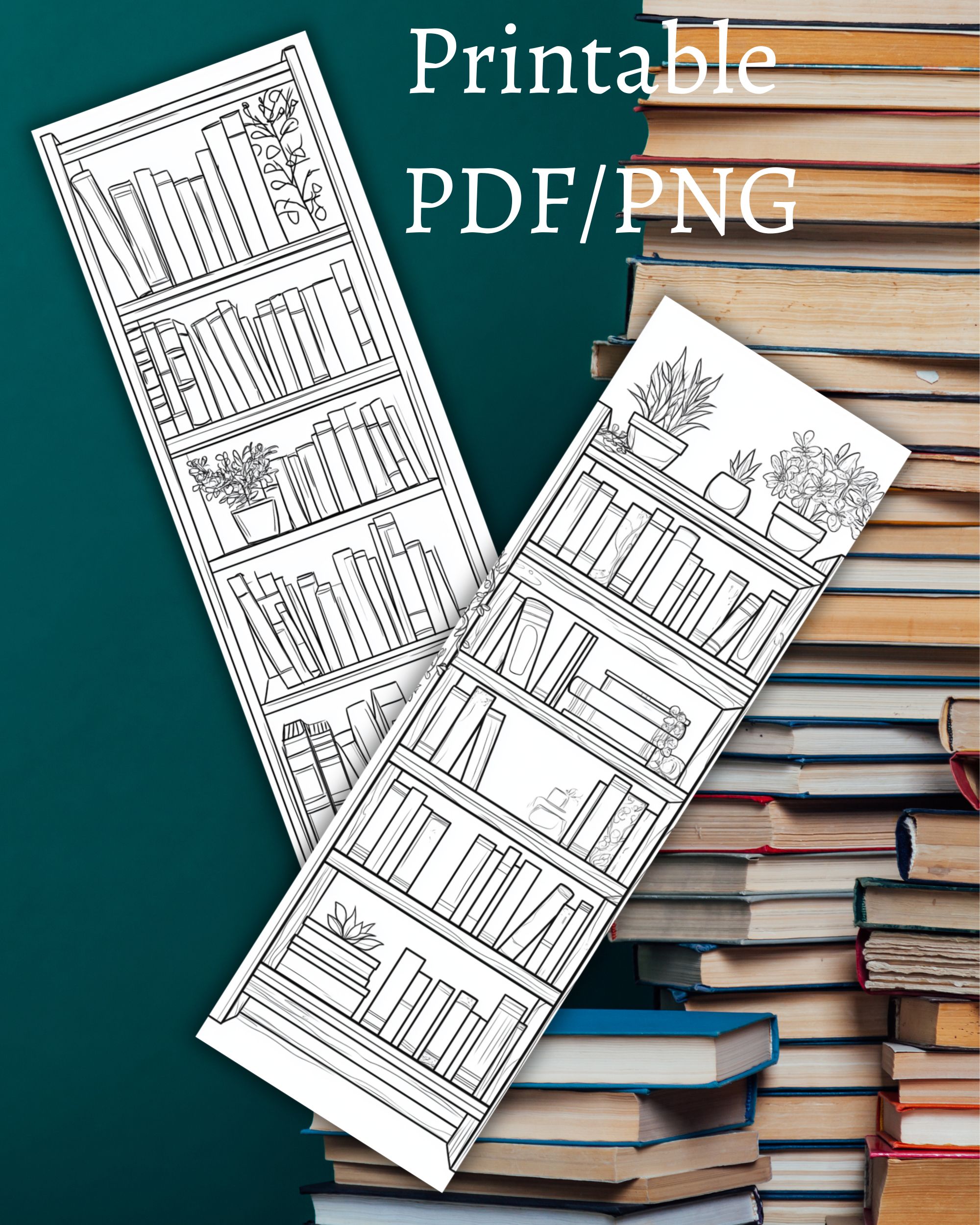 Printable 10 x Bookcase Coloring Bookmarks, Instant Download PDF/JPG - Image 4