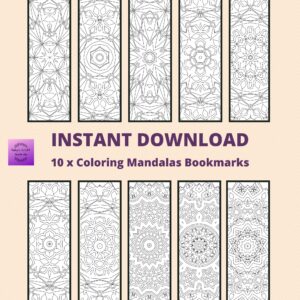 Printable 10 x Mandala Colouring Bookmarks, Instant Download PDF/PNG