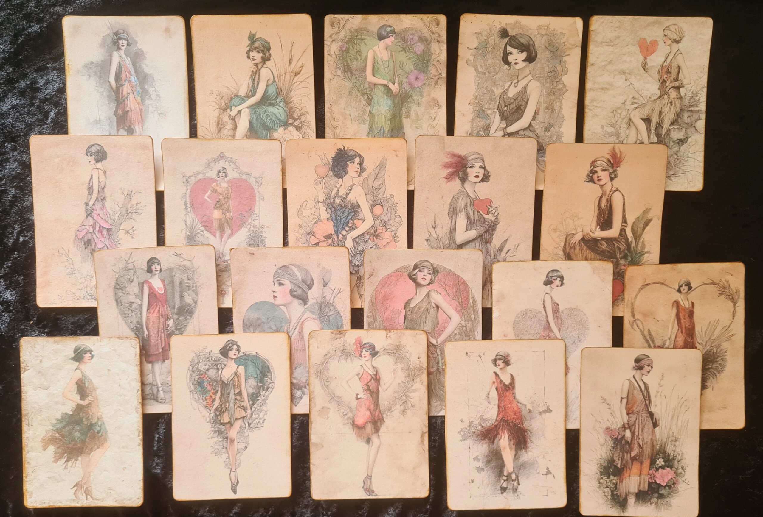 Set of 20 x Handmade Junk Journal Cards, Handmade Vintage 1920s Ladies Theme Ephemera