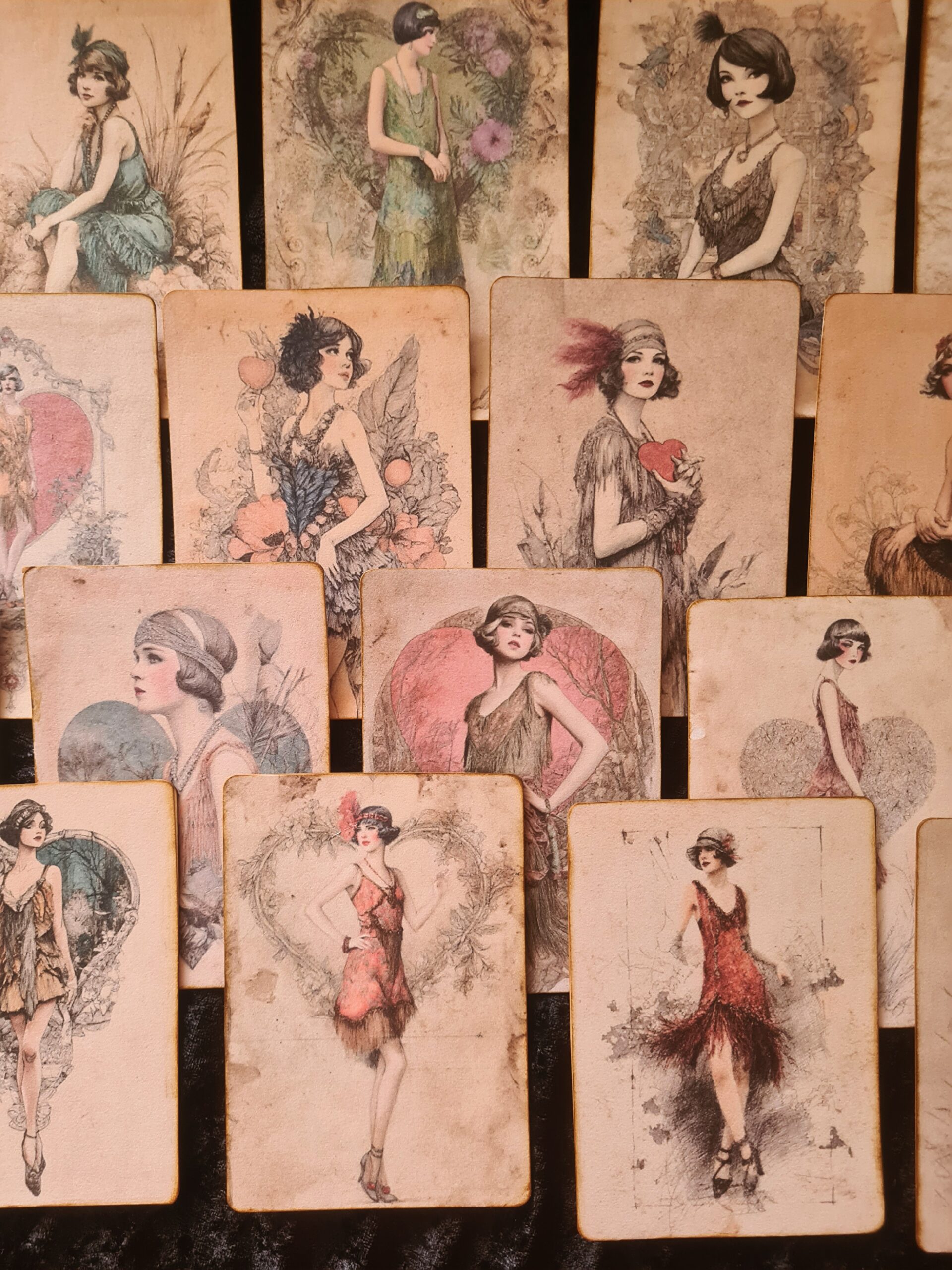 Set of 20 x Handmade Junk Journal Cards, Handmade Vintage 1920s Ladies Theme Ephemera - Image 3