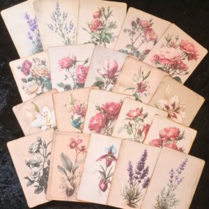 Set of 20 x Handmade Junk Journal Cards, Handmade Botanical Theme Ephemera