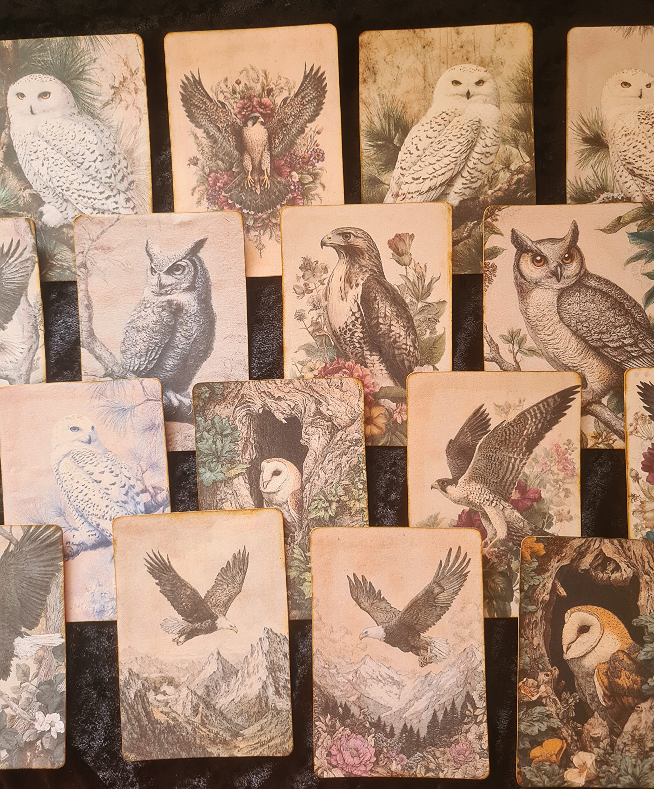 Set of 20 x Handmade Junk Journal Cards, Vintage Birds of Prey Theme Ephemera - Image 3