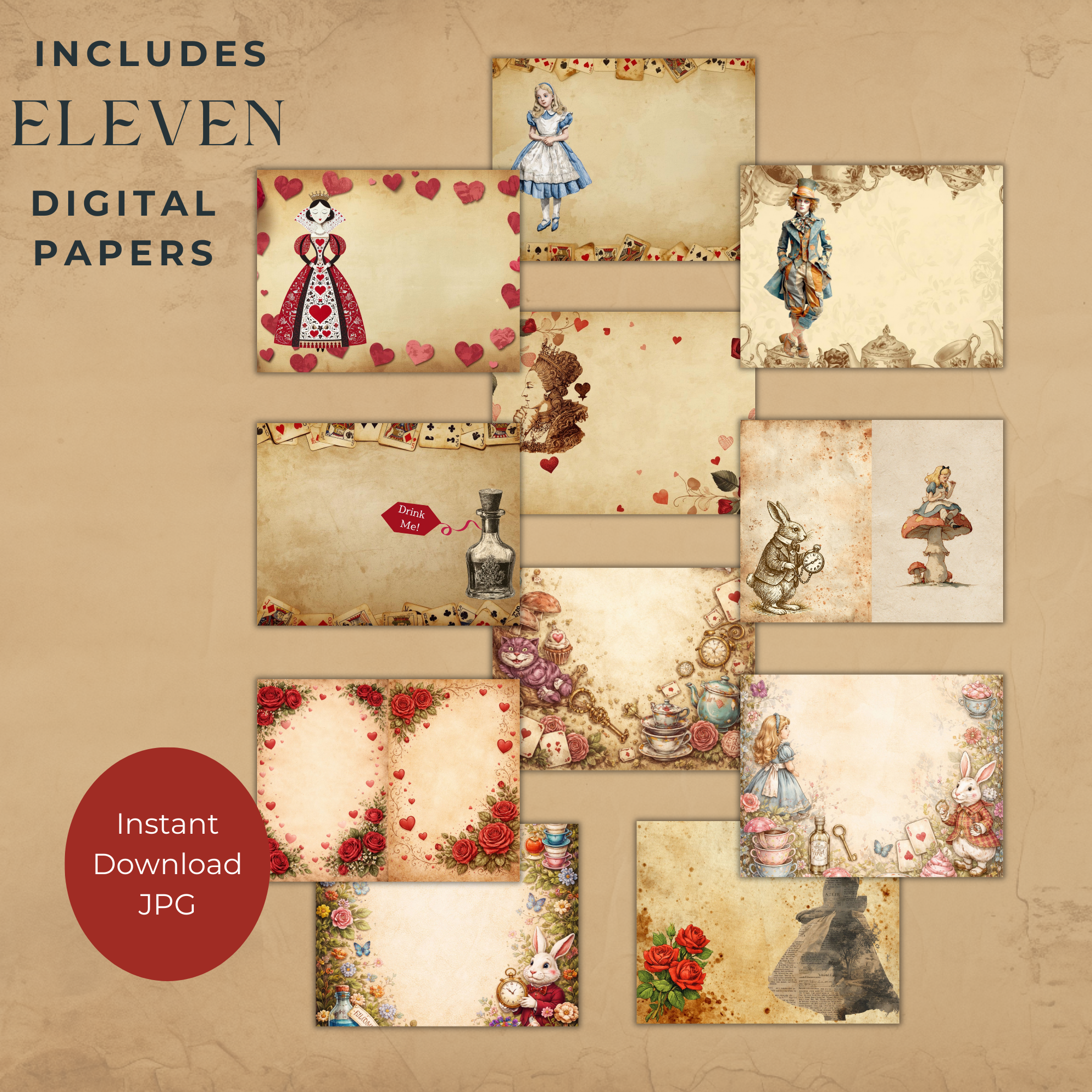 Printable Alice in Wonderland Theme Junk Journal Kit, 27 Pages, Instant Download - Image 3