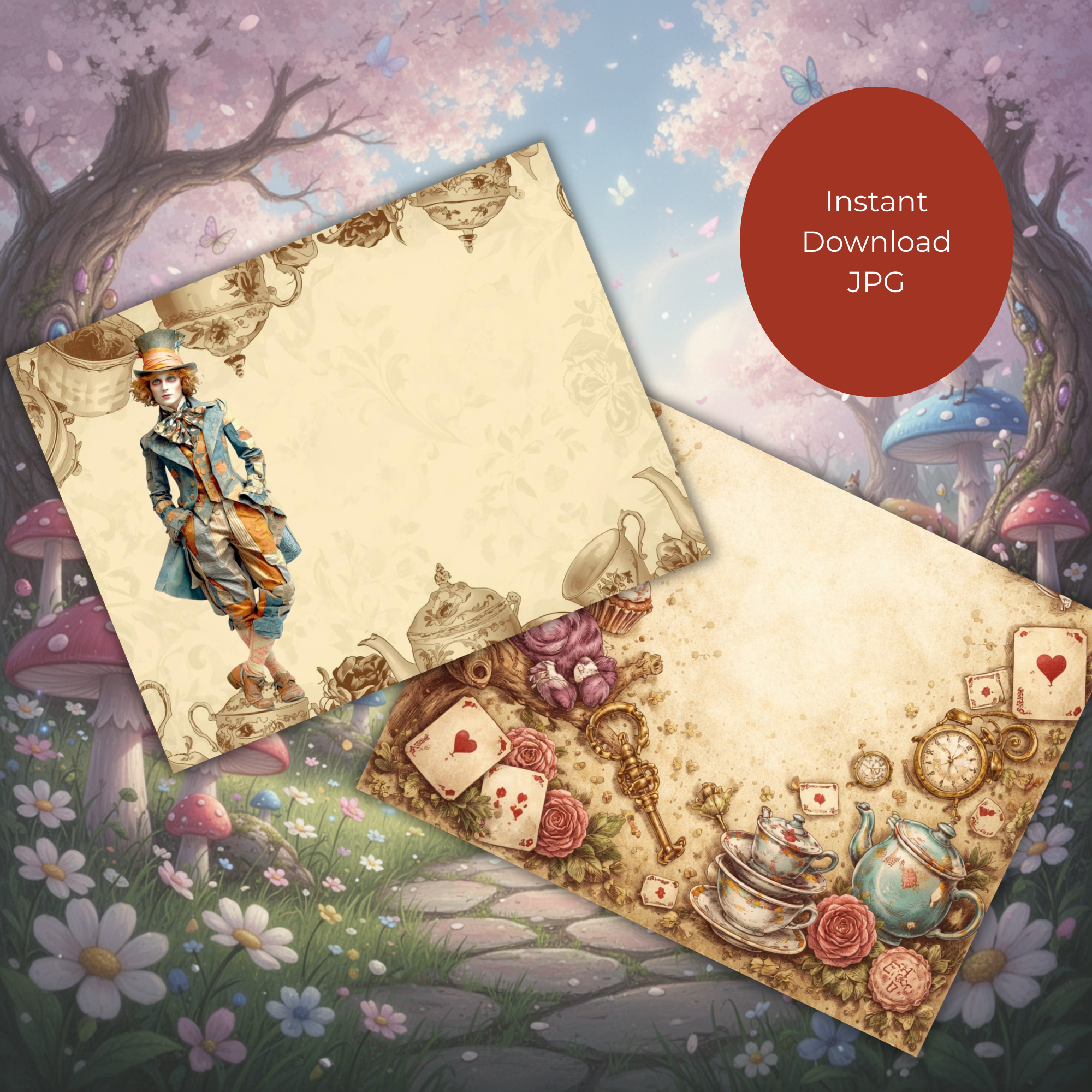 Printable Alice in Wonderland Theme Junk Journal Kit, 27 Pages, Instant Download - Image 5