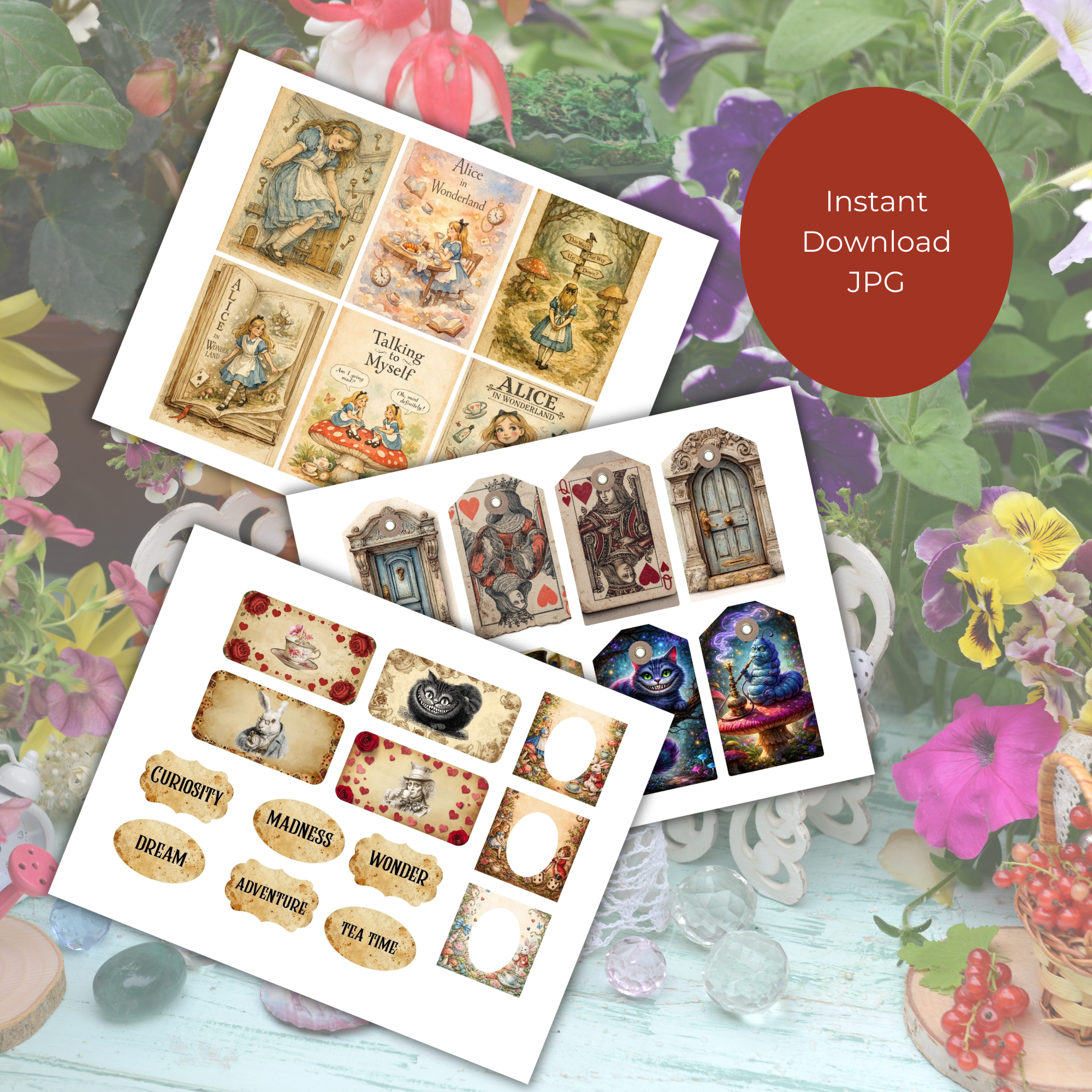 Printable Alice in Wonderland Theme Junk Journal Kit, 27 Pages, Instant Download - Image 2